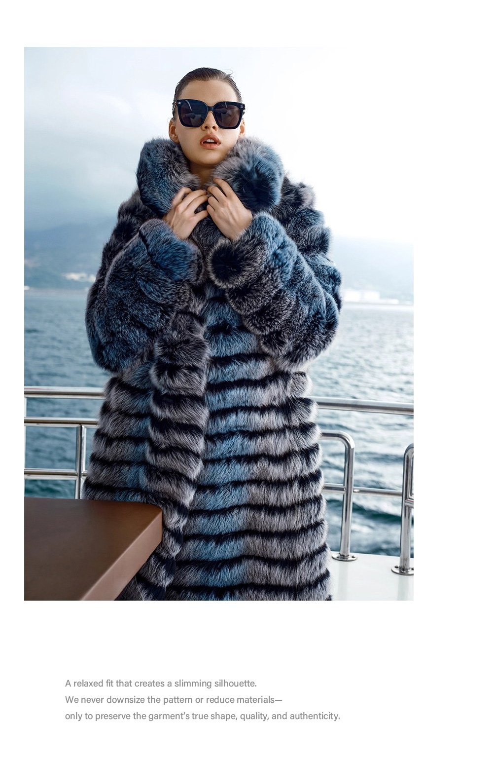 original “blue toned dream” imported fox fur coat for women — mid length full skin fur jacket, new autumn/winter collection