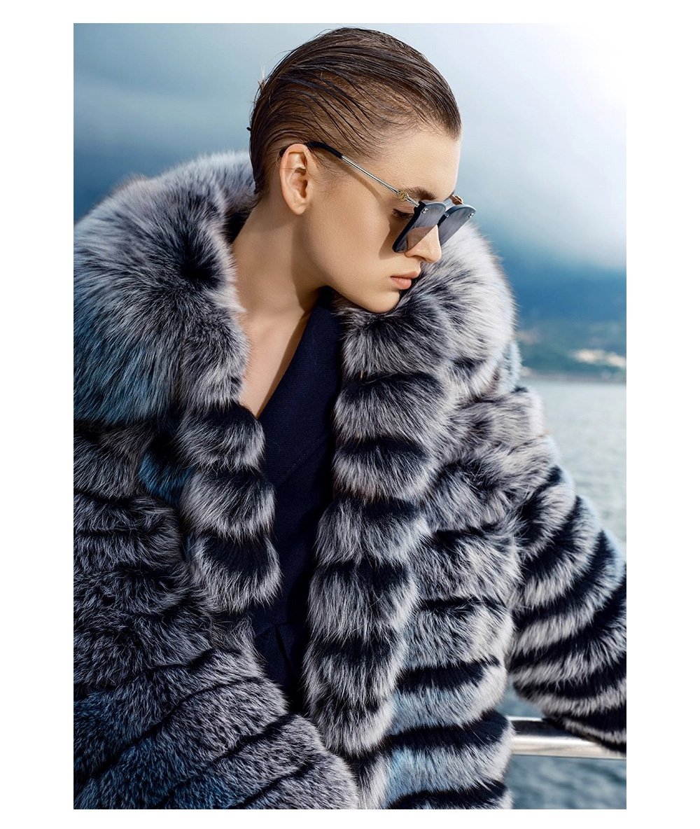 original “blue toned dream” imported fox fur coat for women — mid length full skin fur jacket, new autumn/winter collection
