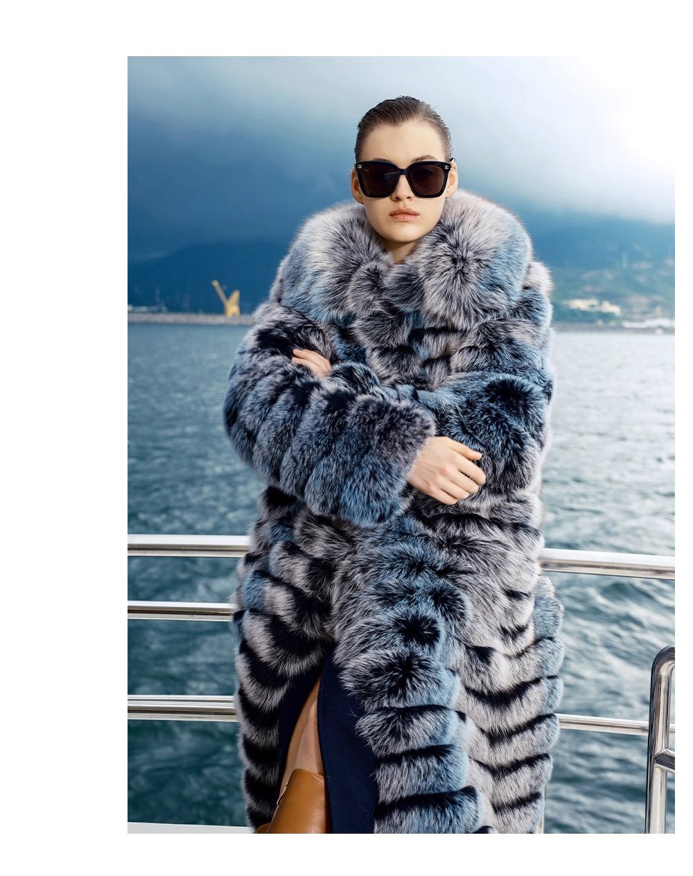 original “blue toned dream” imported fox fur coat for women — mid length full skin fur jacket, new autumn/winter collection