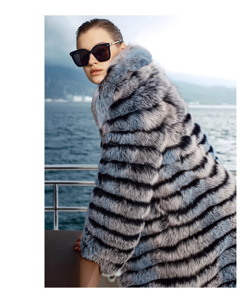 original “blue toned dream” imported fox fur coat for women — mid length full skin fur jacket, new autumn/winter collection