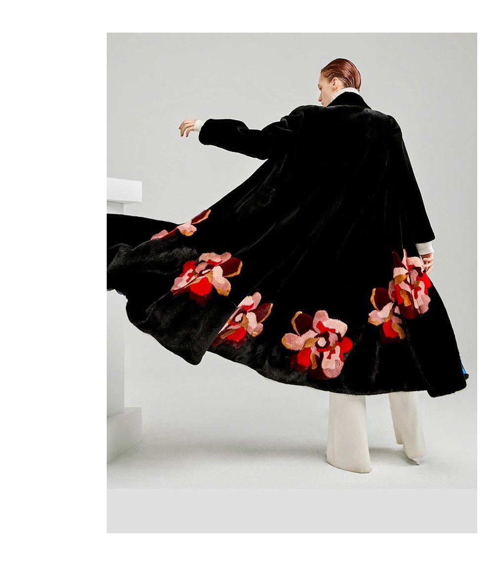 women’s imported full pelt mink fur coat — 2025 new long style with european/american print, fashion winter outerwear