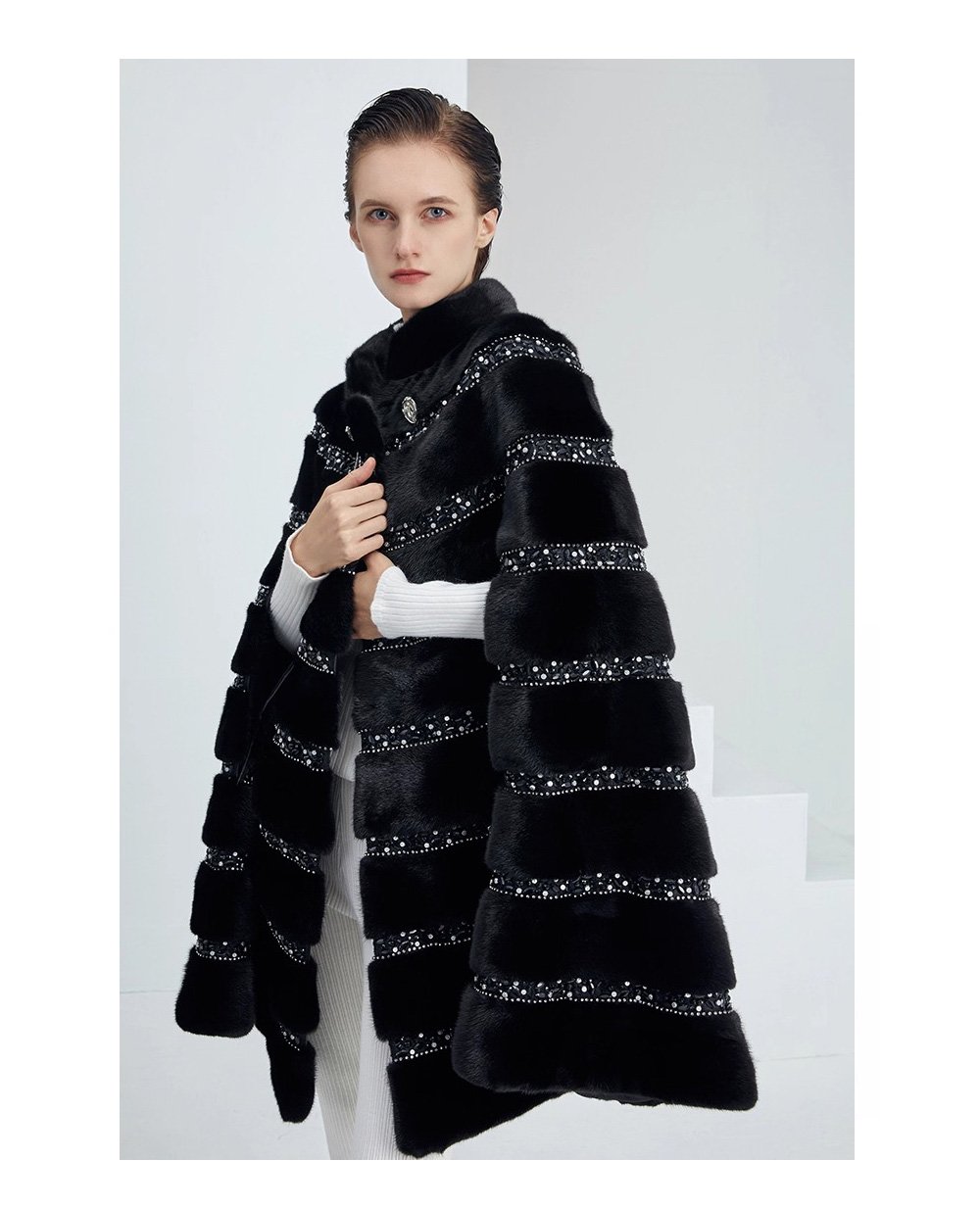 high end “love at first sight” imported full pelt mink fur shawl coat for women — new fashion mink fur outerwear