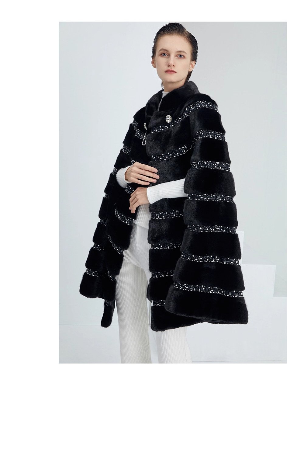 high end “love at first sight” imported full pelt mink fur shawl coat for women — new fashion mink fur outerwear