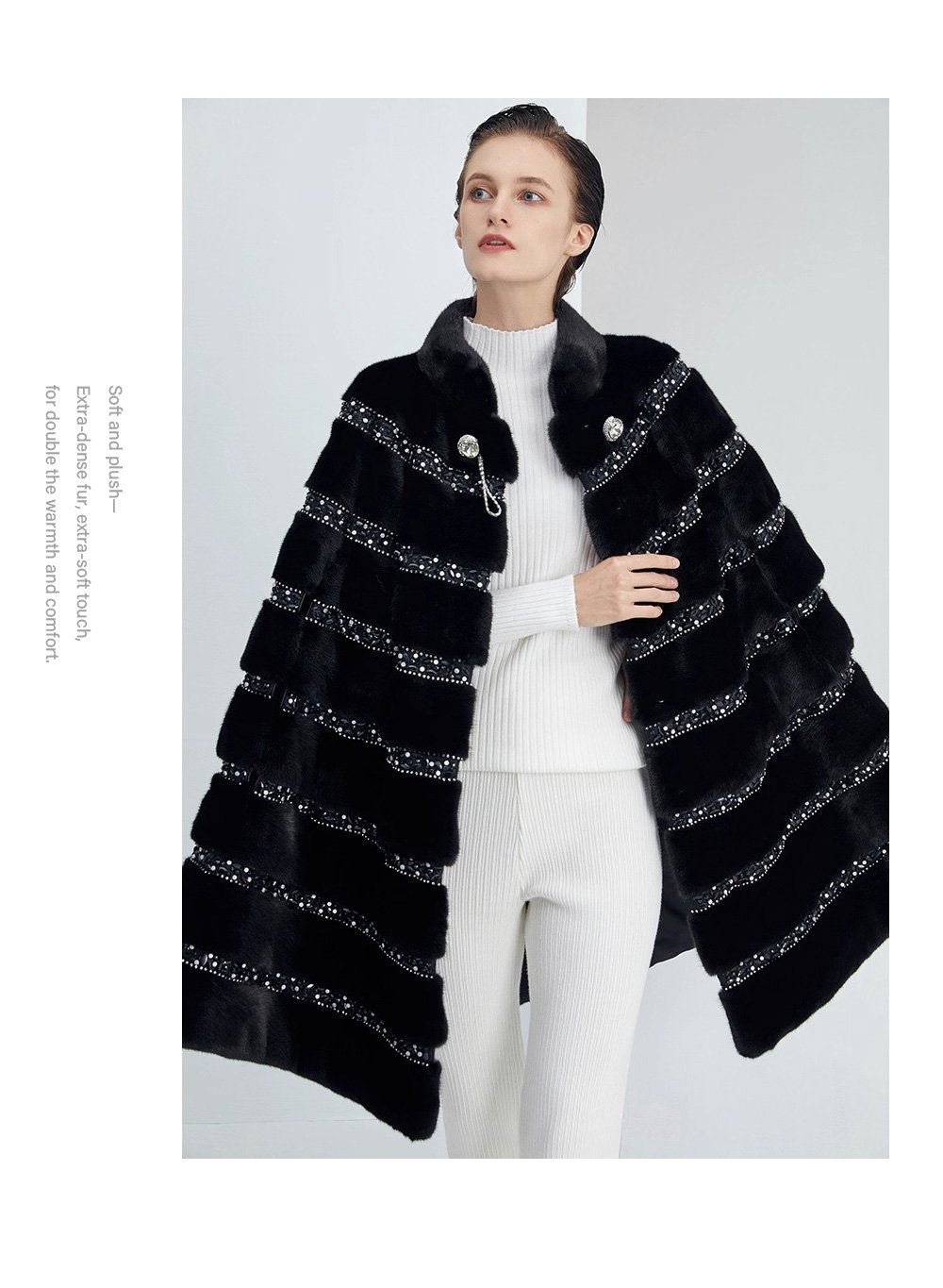 high end “love at first sight” imported full pelt mink fur shawl coat for women — new fashion mink fur outerwear