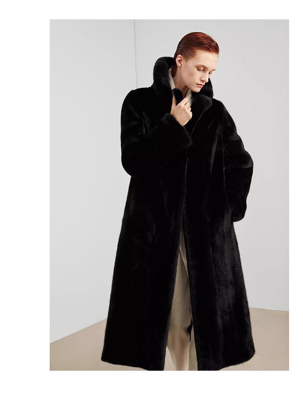 women’s imported full pelt velvet mink fur coat — over knee long style, new autumn/winter collection