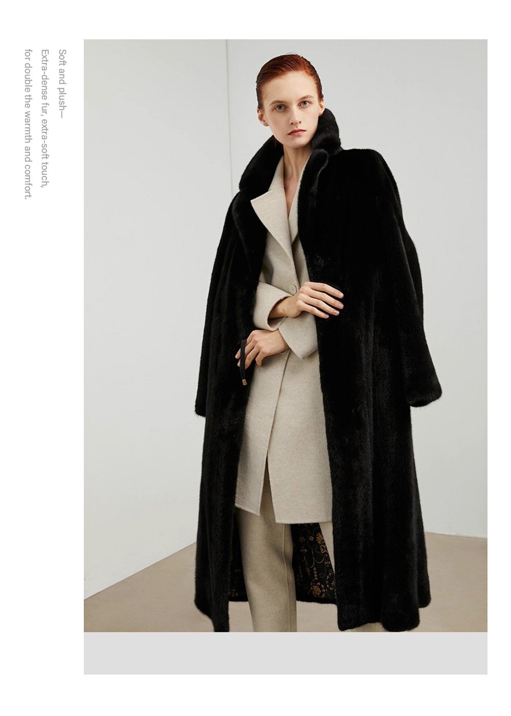 women’s imported full pelt velvet mink fur coat — over knee long style, new autumn/winter collection