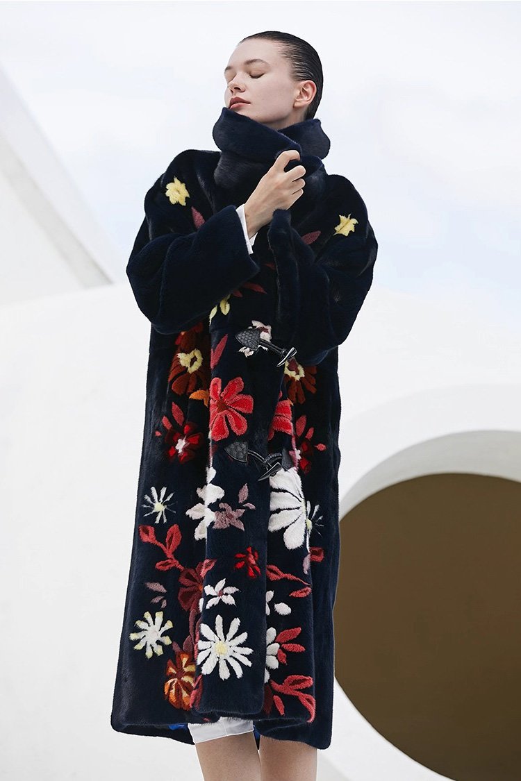 high quality designer style imported full pelt long mink fur coat — luxury floral inlay, 2025 new arrival