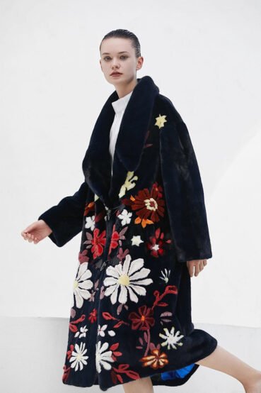 high quality designer style imported full pelt long mink fur coat — luxury floral inlay, 2025 new arrival
