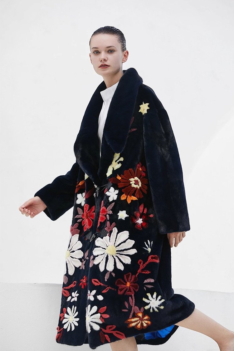 high quality designer style imported full pelt long mink fur coat — luxury floral inlay, 2025 new arrival