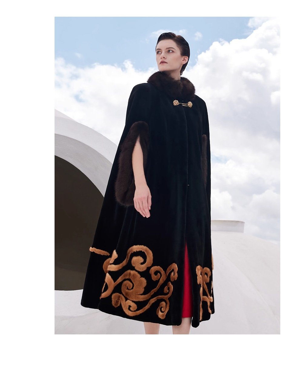 original “opulent elegance” mink fur coat for women — extra long length, oversized shawl collar, heavy craftsmanship fur outerwear