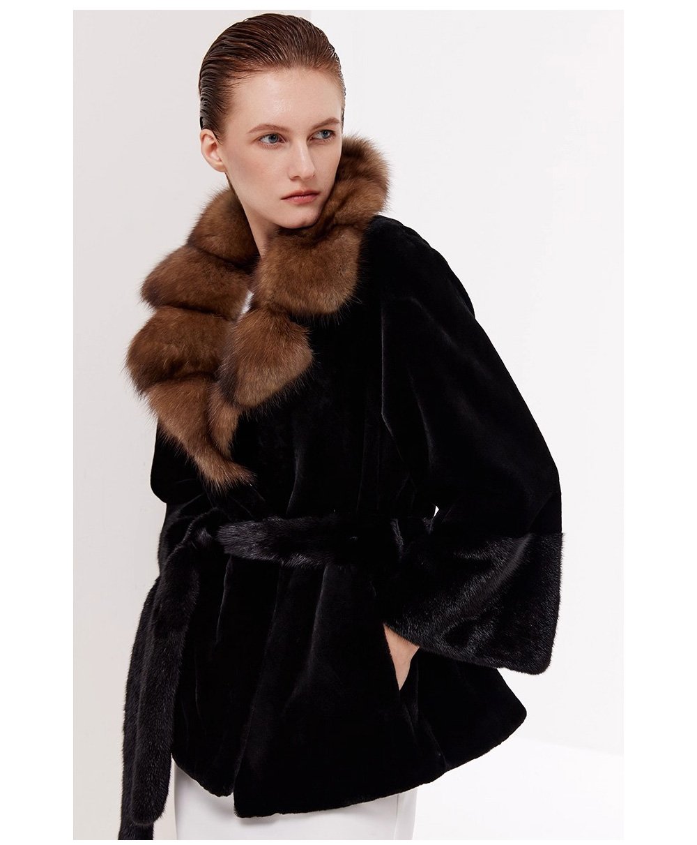 original sable collar imported mink fur coat for women — purple label mink fleece winter fur coat