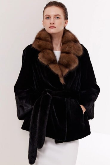 original sable collar imported mink fur coat for women — purple label mink fleece winter fur coat