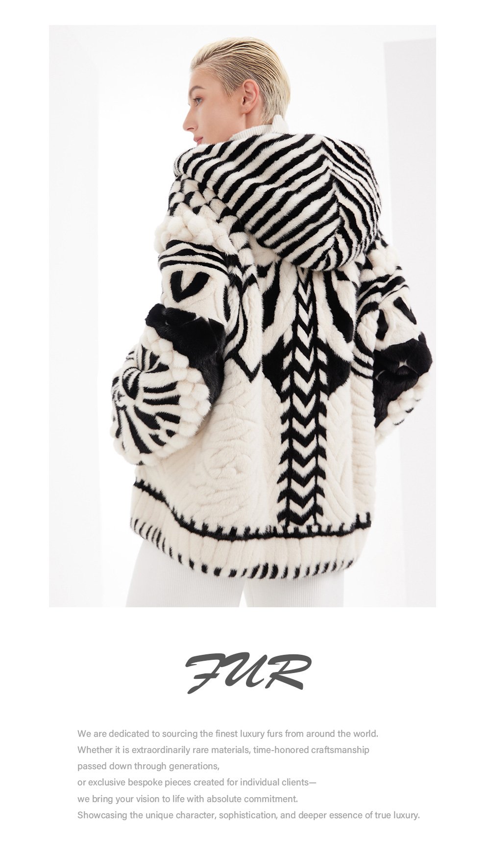 original handcrafted concept coat — new winter hooded fur jacket for women, youthful imported mink fur coat