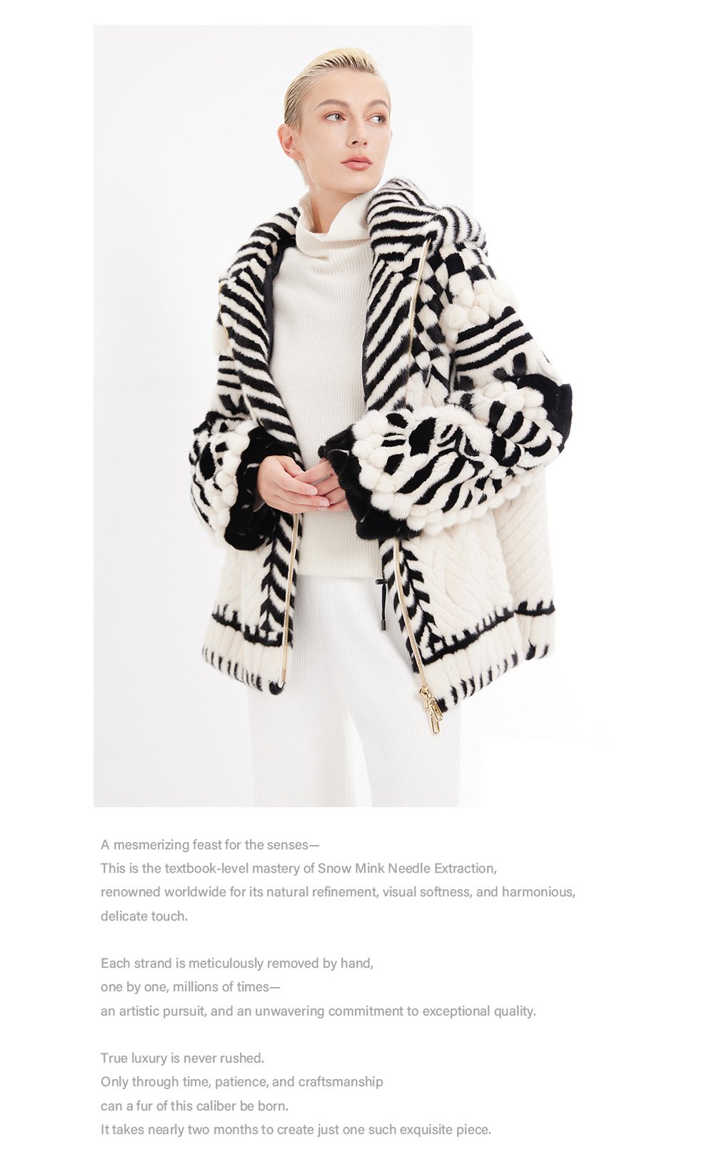 original handcrafted concept coat — new winter hooded fur jacket for women, youthful imported mink fur coat