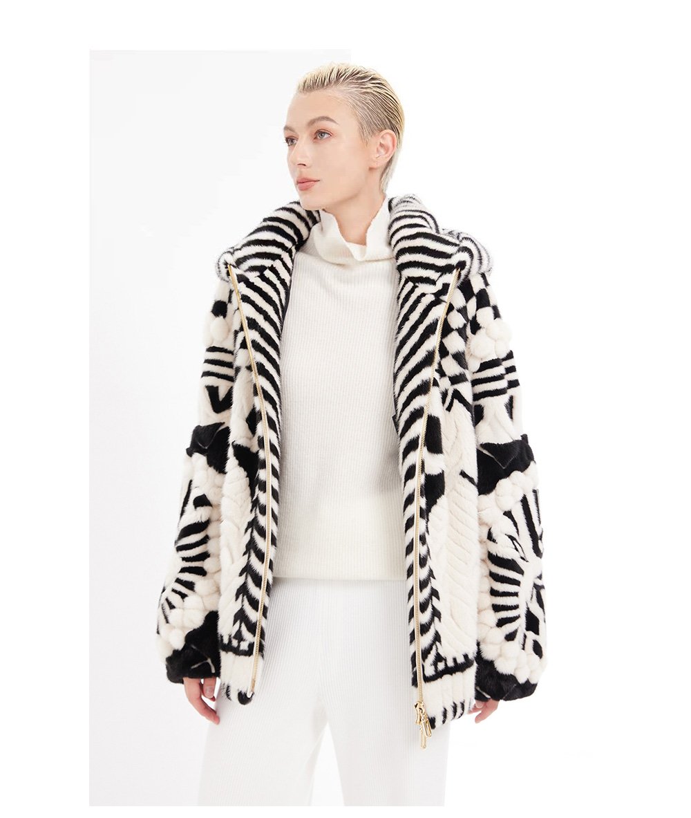 original handcrafted concept coat — new winter hooded fur jacket for women, youthful imported mink fur coat