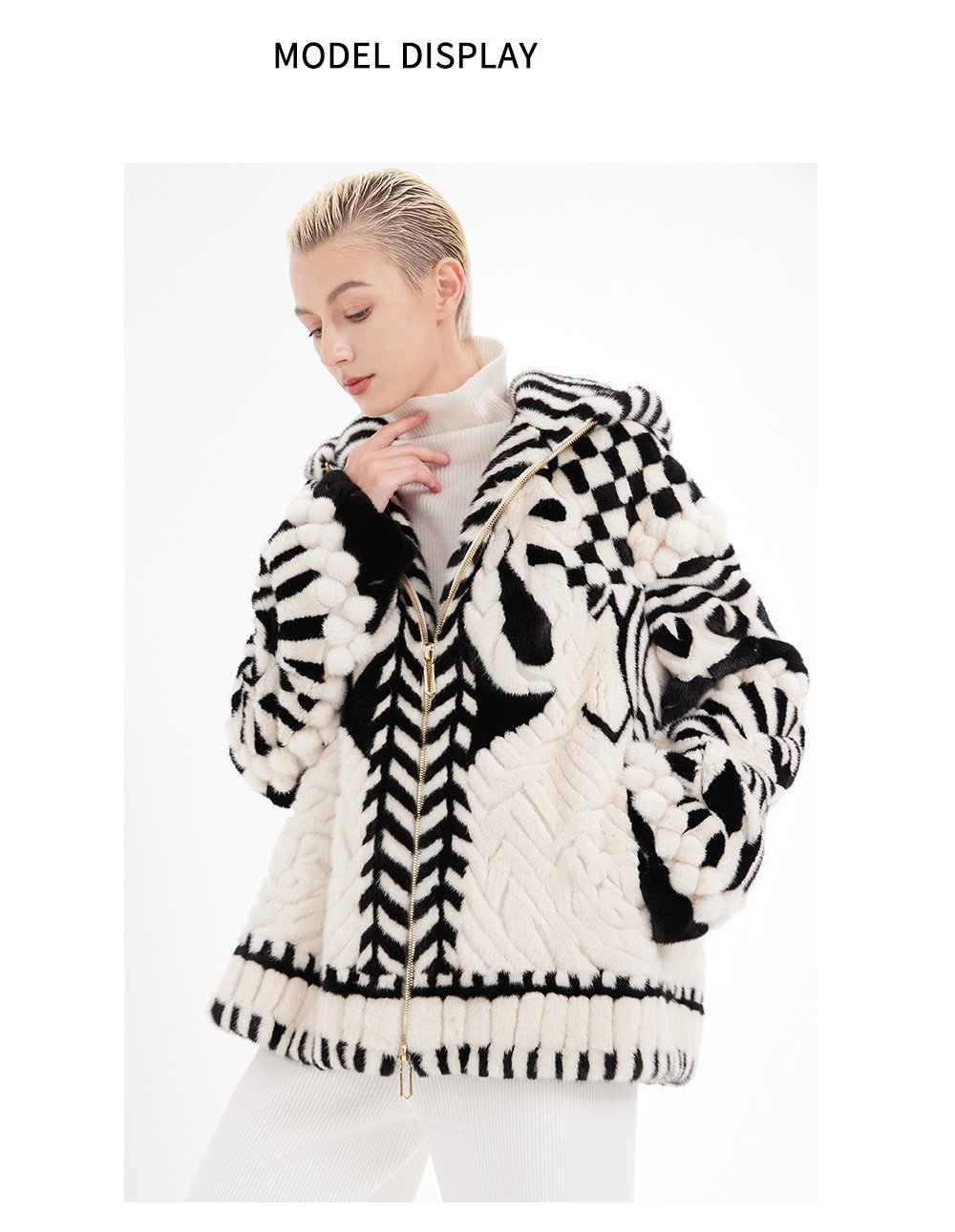 original handcrafted concept coat — new winter hooded fur jacket for women, youthful imported mink fur coat